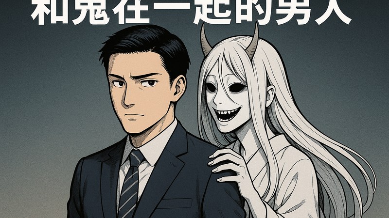 《和鬼在一起的男人》漫画主角与鬼魂并肩行走的封面插画